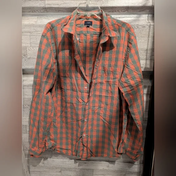 Orange and Gray Checkered Button-Up Shirt Size Xl - Picture 2 of 5